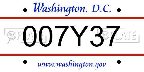 007Y37 District Of Columbia License Plate