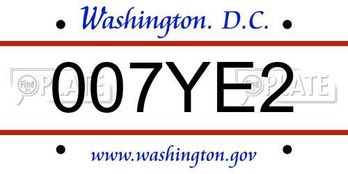 007YE2 District Of Columbia License Plate