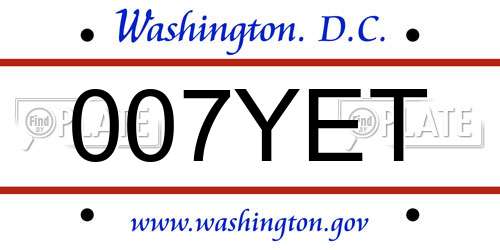 007YET District Of Columbia License Plate