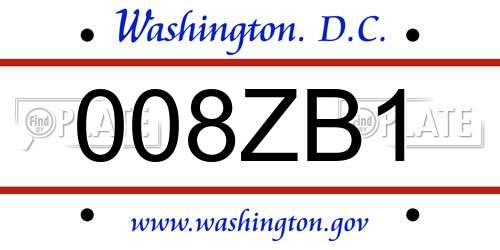 008ZB1 District Of Columbia License Plate