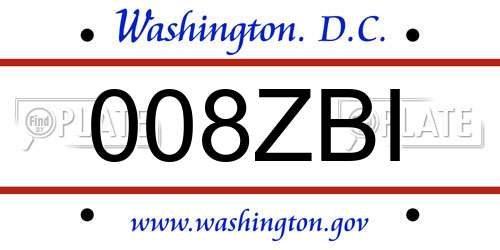 008ZBI District Of Columbia License Plate