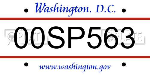 00SP563 District Of Columbia License Plate