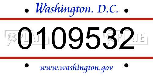 0109532 District Of Columbia License Plate