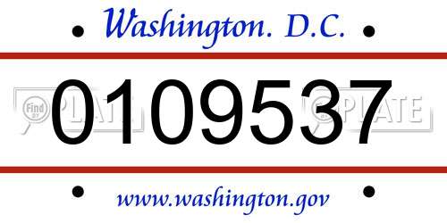 0109537 District Of Columbia License Plate