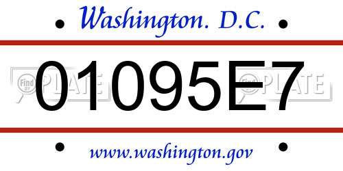 01095E7 District Of Columbia License Plate