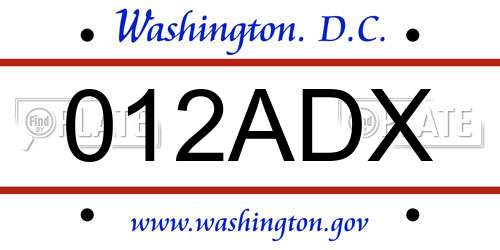012ADX District Of Columbia License Plate