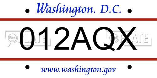 012AQX District Of Columbia License Plate