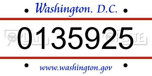 0135925 District Of Columbia License Plate