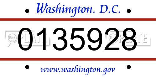0135928 District Of Columbia License Plate