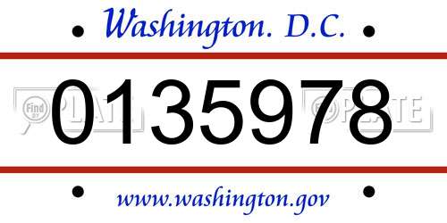 0135978 District Of Columbia License Plate