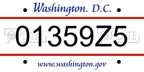 01359Z5 District Of Columbia License Plate