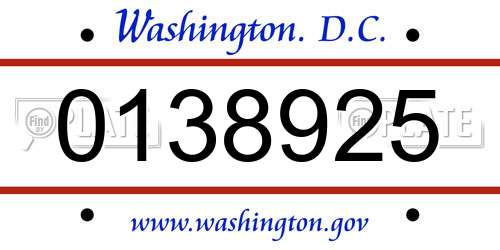 0138925 District Of Columbia License Plate