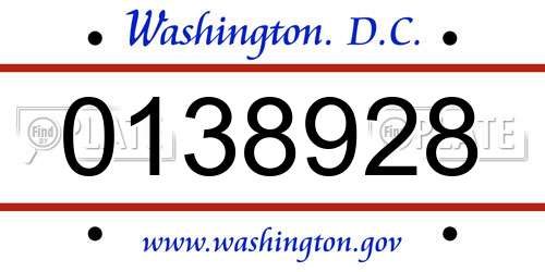 0138928 District Of Columbia License Plate