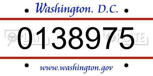 0138975 District Of Columbia License Plate