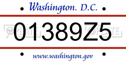 01389Z5 District Of Columbia License Plate