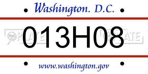 013H08 District Of Columbia License Plate