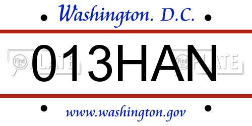 013HAN District Of Columbia License Plate
