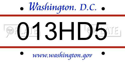 013HD5 District Of Columbia License Plate