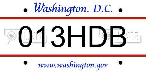 013HDB District Of Columbia License Plate