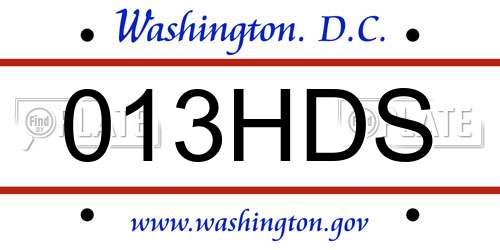 013HDS District Of Columbia License Plate