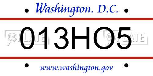 013HO5 District Of Columbia License Plate