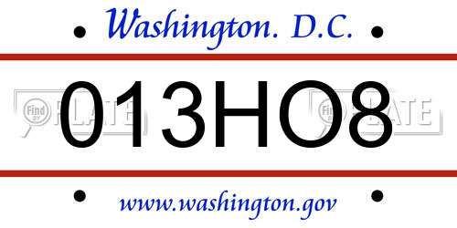 013HO8 District Of Columbia License Plate