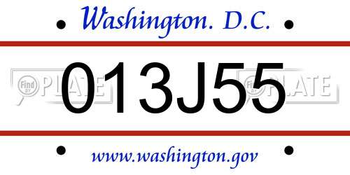 013J55 District Of Columbia License Plate