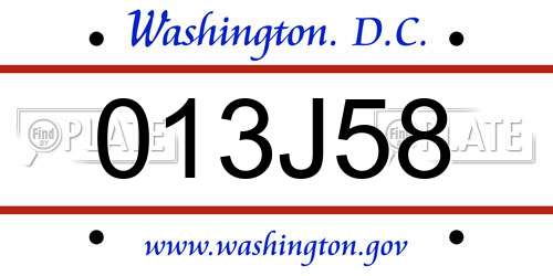 013J58 District Of Columbia License Plate
