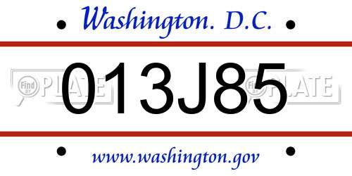 013J85 District Of Columbia License Plate