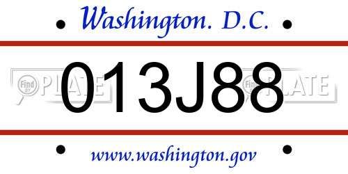 013J88 District Of Columbia License Plate