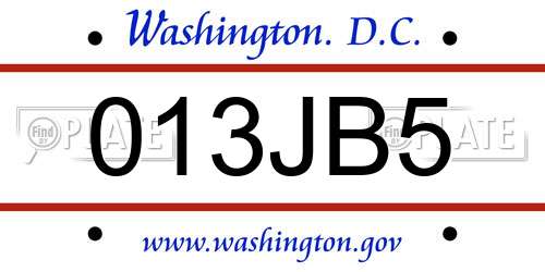 013JB5 District Of Columbia License Plate