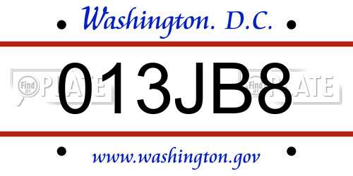 013JB8 District Of Columbia License Plate