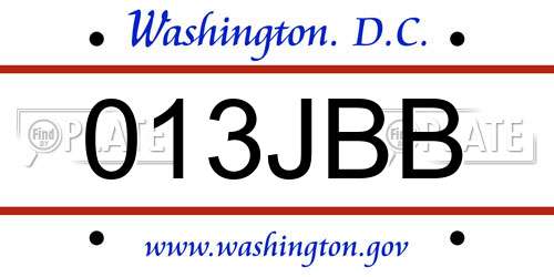 013JBB District Of Columbia License Plate