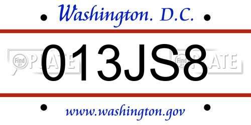 013JS8 District Of Columbia License Plate