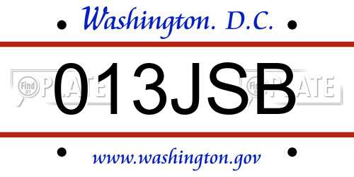 013JSB District Of Columbia License Plate