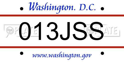 013JSS District Of Columbia License Plate