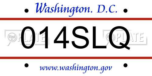 014SLQ District Of Columbia License Plate