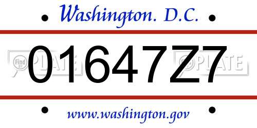 01647Z7 District Of Columbia License Plate