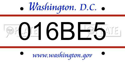 016BE5 District Of Columbia License Plate