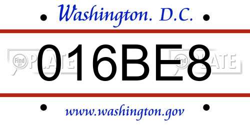 016BE8 District Of Columbia License Plate