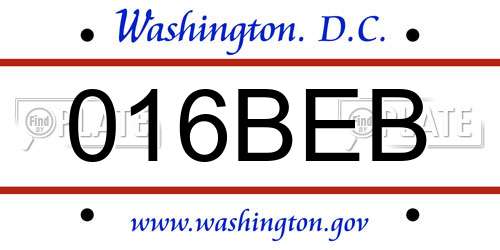 016BEB District Of Columbia License Plate
