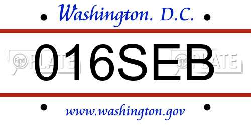 016SEB District Of Columbia License Plate
