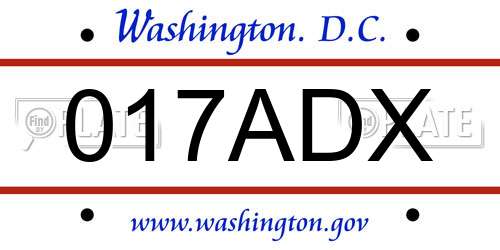 017ADX District Of Columbia License Plate