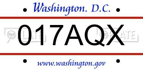 017AQX District Of Columbia License Plate
