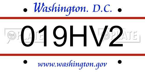 019HV2 District Of Columbia License Plate