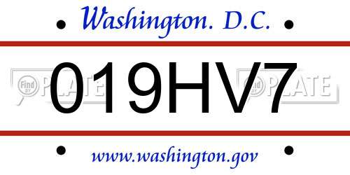019HV7 District Of Columbia License Plate