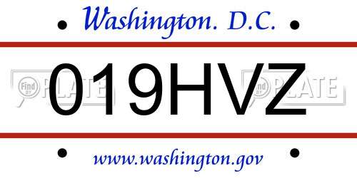 019HVZ District Of Columbia License Plate