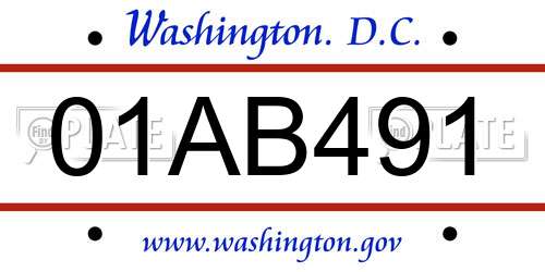 01AB491 District Of Columbia License Plate