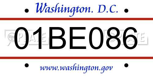 01BE086 District Of Columbia License Plate