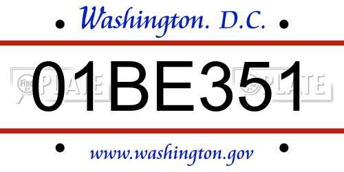 01BE351 District Of Columbia License Plate